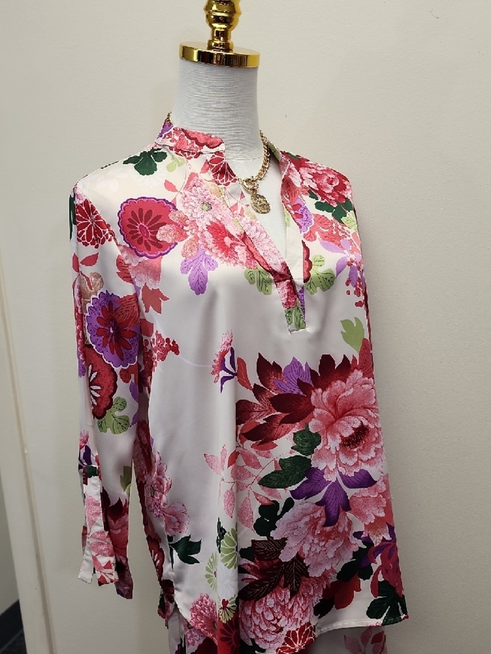 Natori Floral Satin Pajama Set 2 Piece Sleepwear Pink White XS - Picture 5 of 13